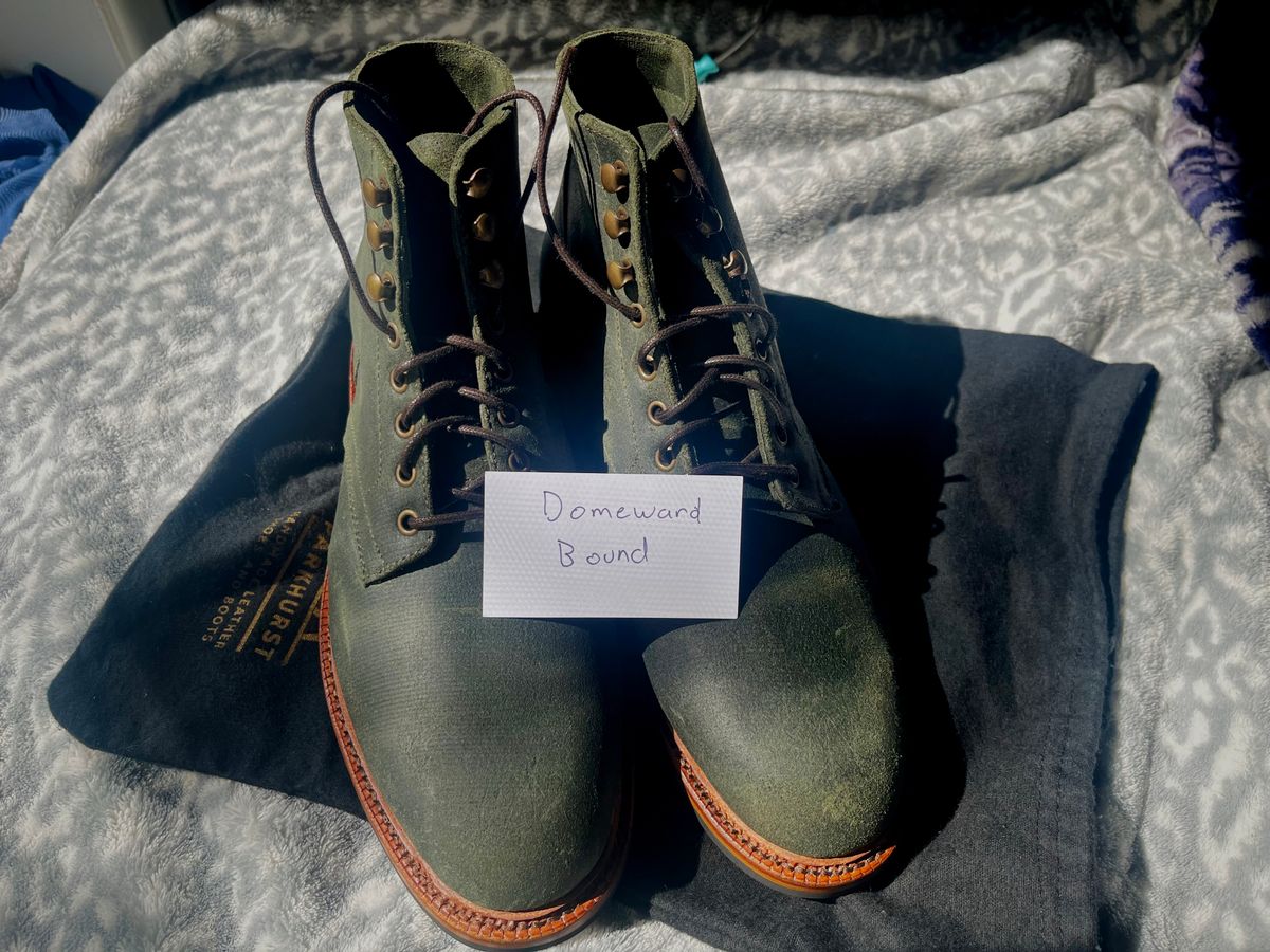 Photo by bijiyesic on October 7, 2023 of the Parkhurst The Allen in C.F. Stead Black Spruce Waxy Commander Suede.