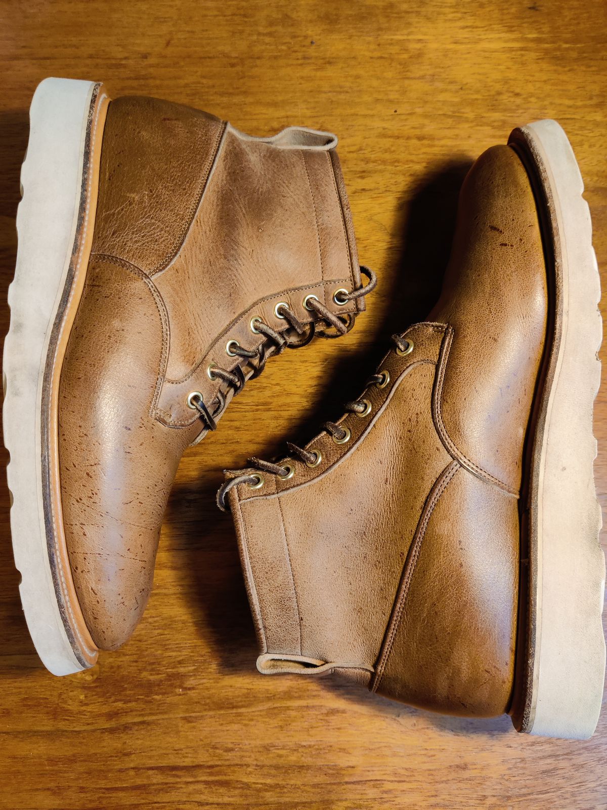 Photo by robin_lea on January 2, 2024 of the Viberg Scout Boot in C.F. Stead Camel Hair Waxed Kudu.