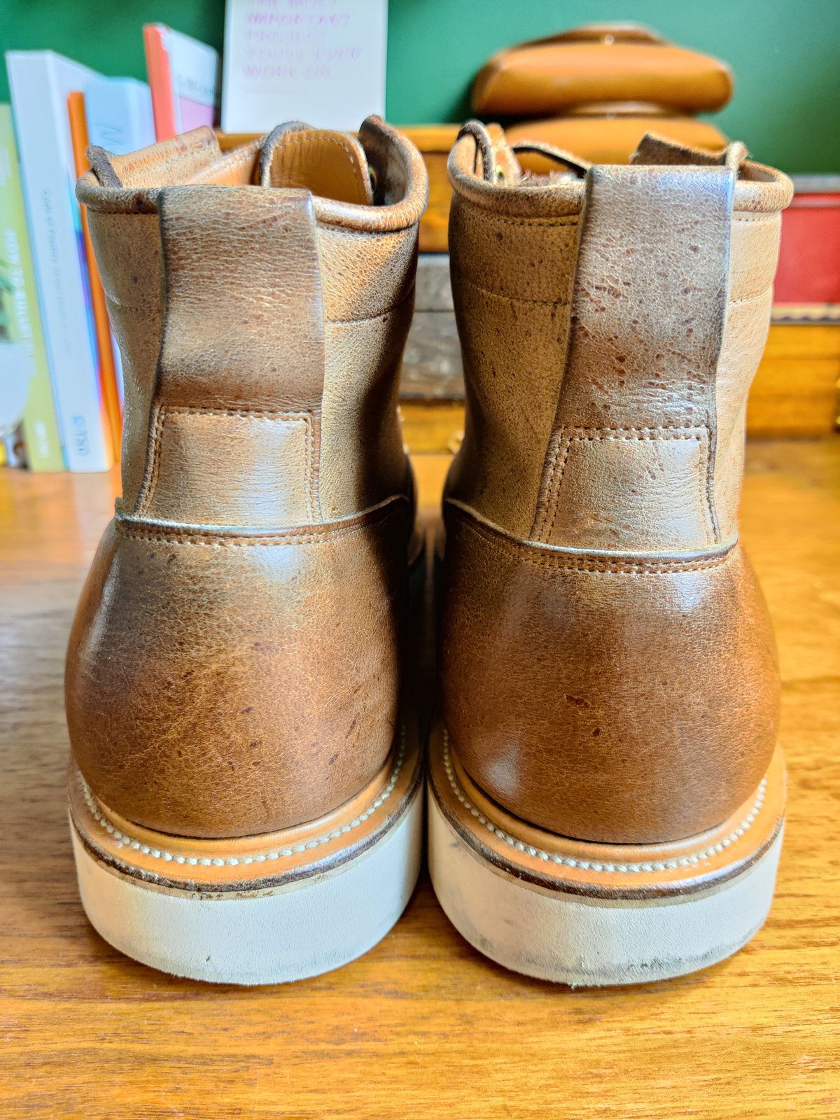 Photo by robin_lea on February 2, 2024 of the Viberg Scout Boot in C.F. Stead Camel Hair Waxed Kudu.