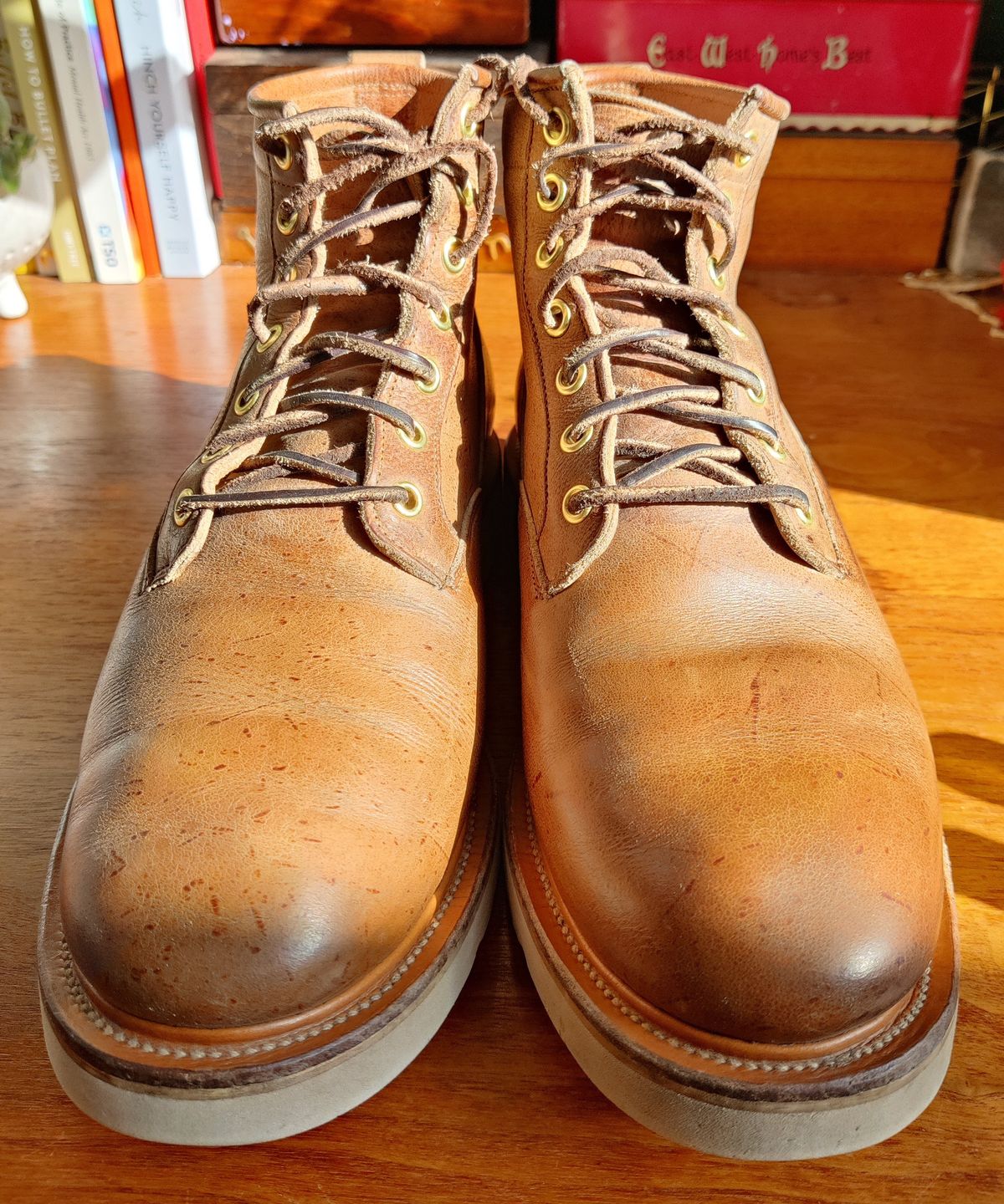 Photo by robin_lea on March 5, 2024 of the Viberg Scout Boot in C.F. Stead Camel Hair Waxed Kudu.