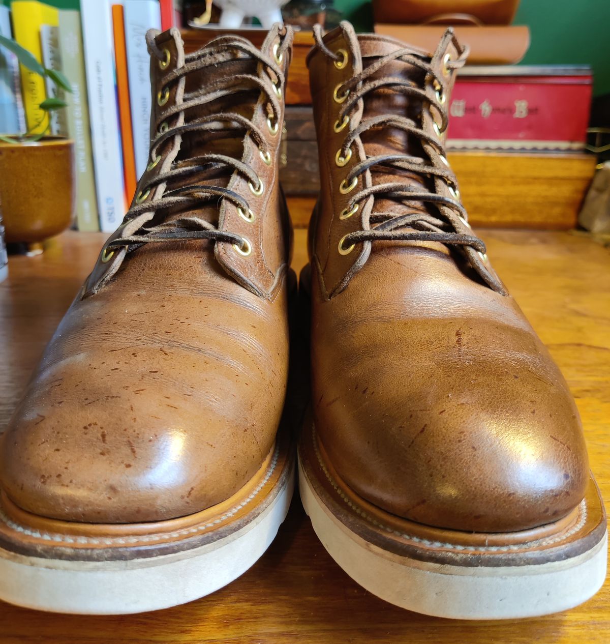 Photo by robin_lea on April 5, 2024 of the Viberg Scout Boot in C.F. Stead Camel Hair Waxed Kudu.