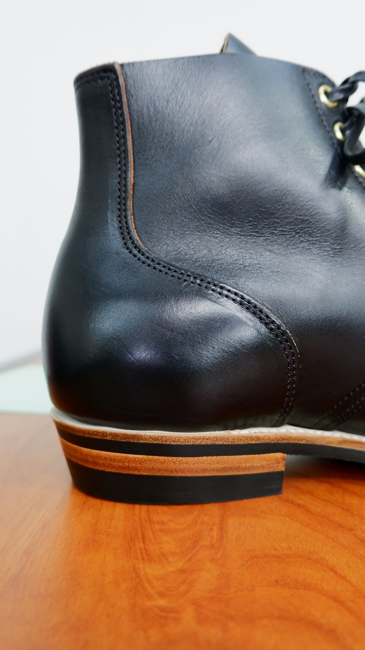 Photo by jarmul22 on October 5, 2022 of the XBXS Land Boots in Horween Black Chromexcel.