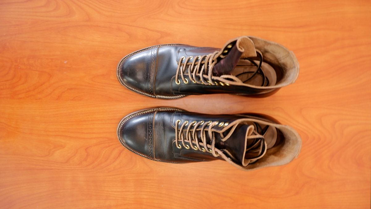 Photo by jarmul22 on November 6, 2022 of the XBXS Land Boots in Horween Black Chromexcel.