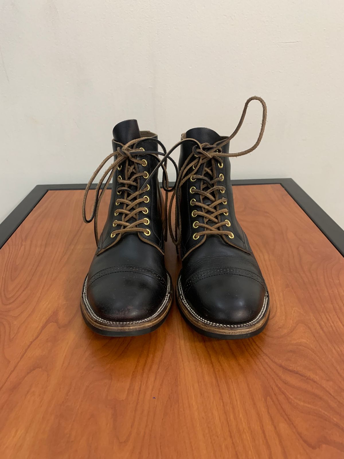 Photo by jarmul22 on December 6, 2022 of the XBXS Land Boots in Horween Black Chromexcel.