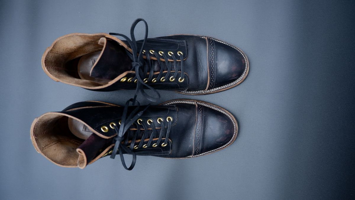Photo by jarmul22 on April 6, 2023 of the XBXS Land Boots in Horween Black Chromexcel.