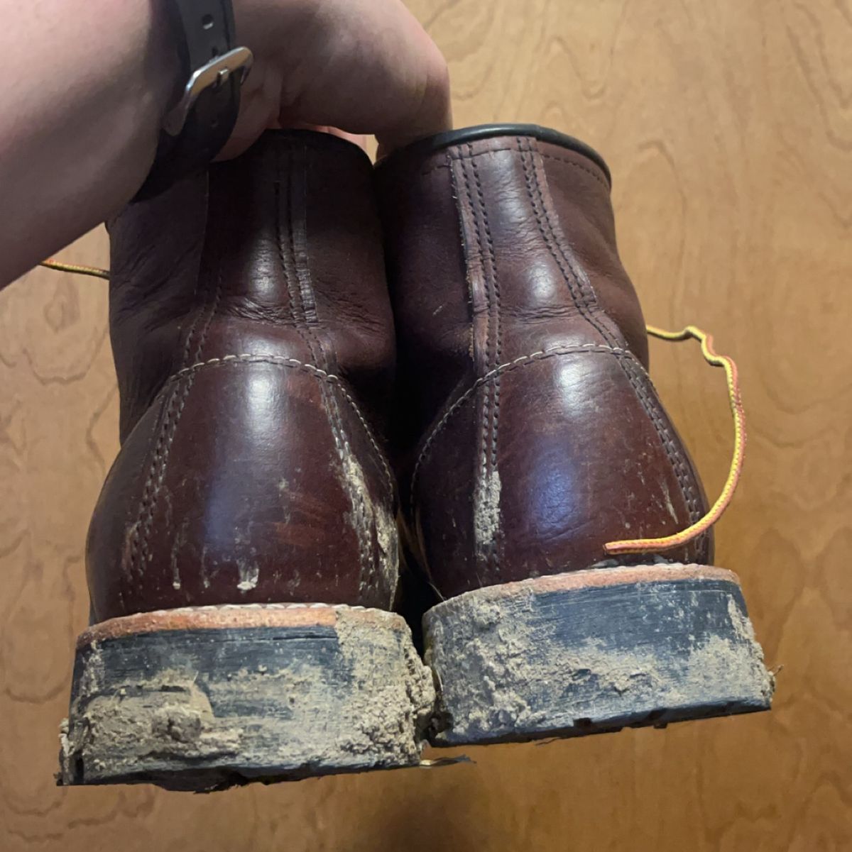 Photo by Spudanko on February 7, 2024 of the Red Wing Roughneck in S.B. Foot Briar Oil Slick.