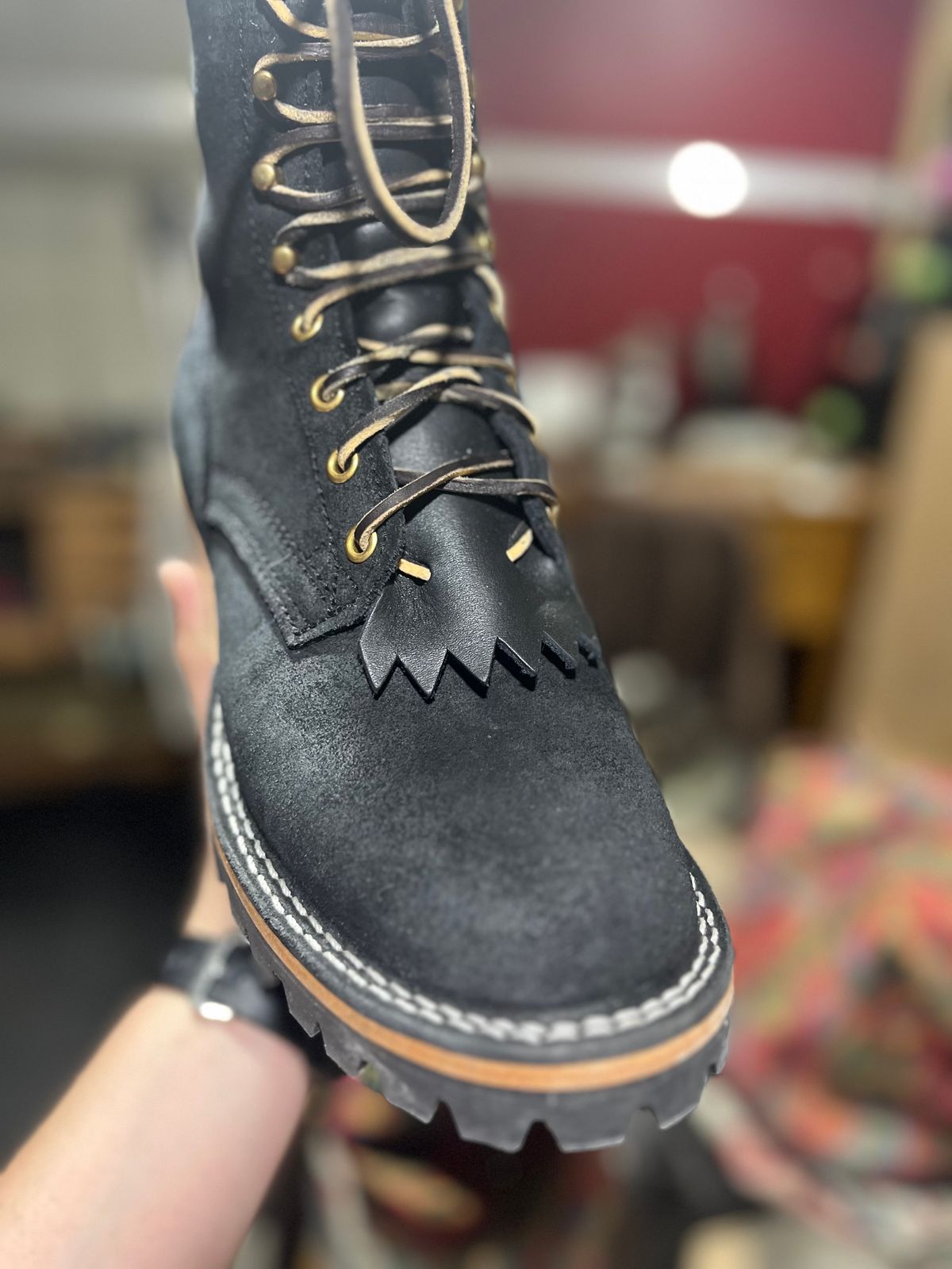 Photo by Spudanko on February 13, 2024 of the Nicks BuilderPro in Seidel 1964 Black Roughout.