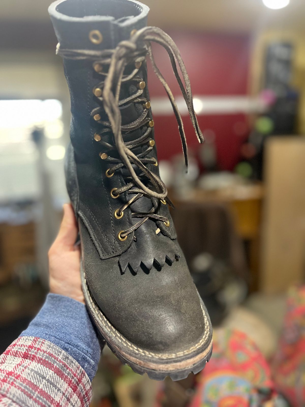 Photo by Spudanko on April 13, 2024 of the Nicks BuilderPro in Seidel 1964 Black Roughout.