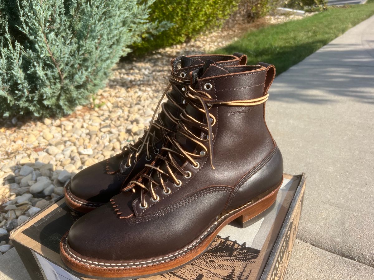 Photo by physicaltherapyboots on October 1, 2023 of the White's x Stitchdown Wallace LTT Boot in Seidel Brown Dress.