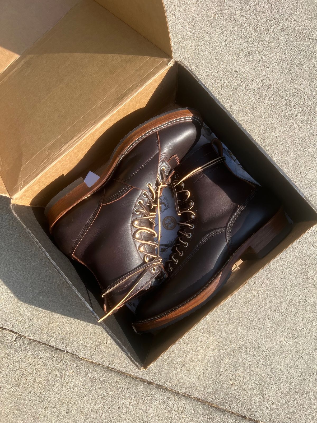 Photo by physicaltherapyboots on October 1, 2023 of the White's x Stitchdown Wallace LTT Boot in Seidel Brown Dress.