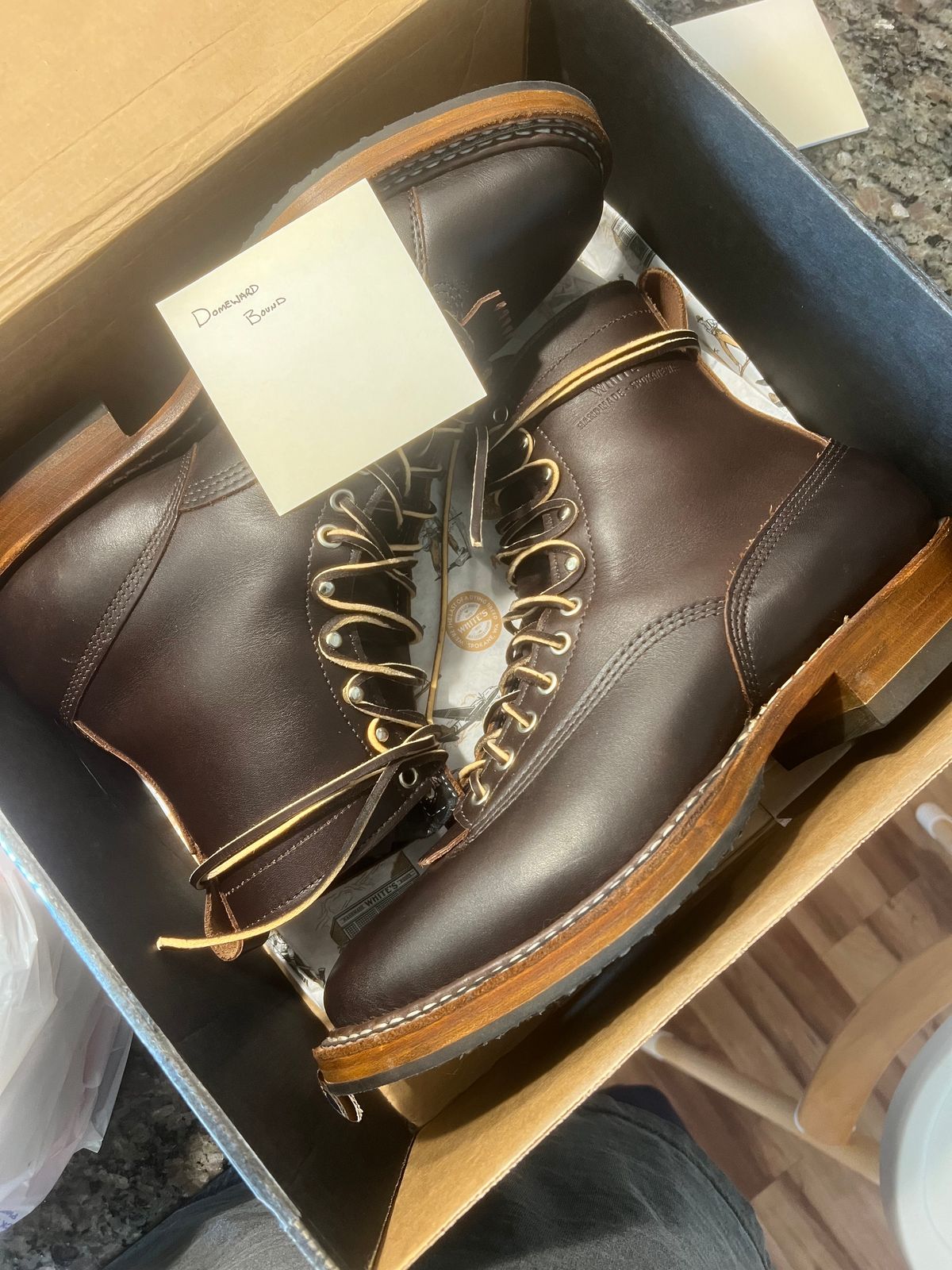 Photo by physicaltherapyboots on October 1, 2023 of the White's x Stitchdown Wallace LTT Boot in Seidel Brown Dress.