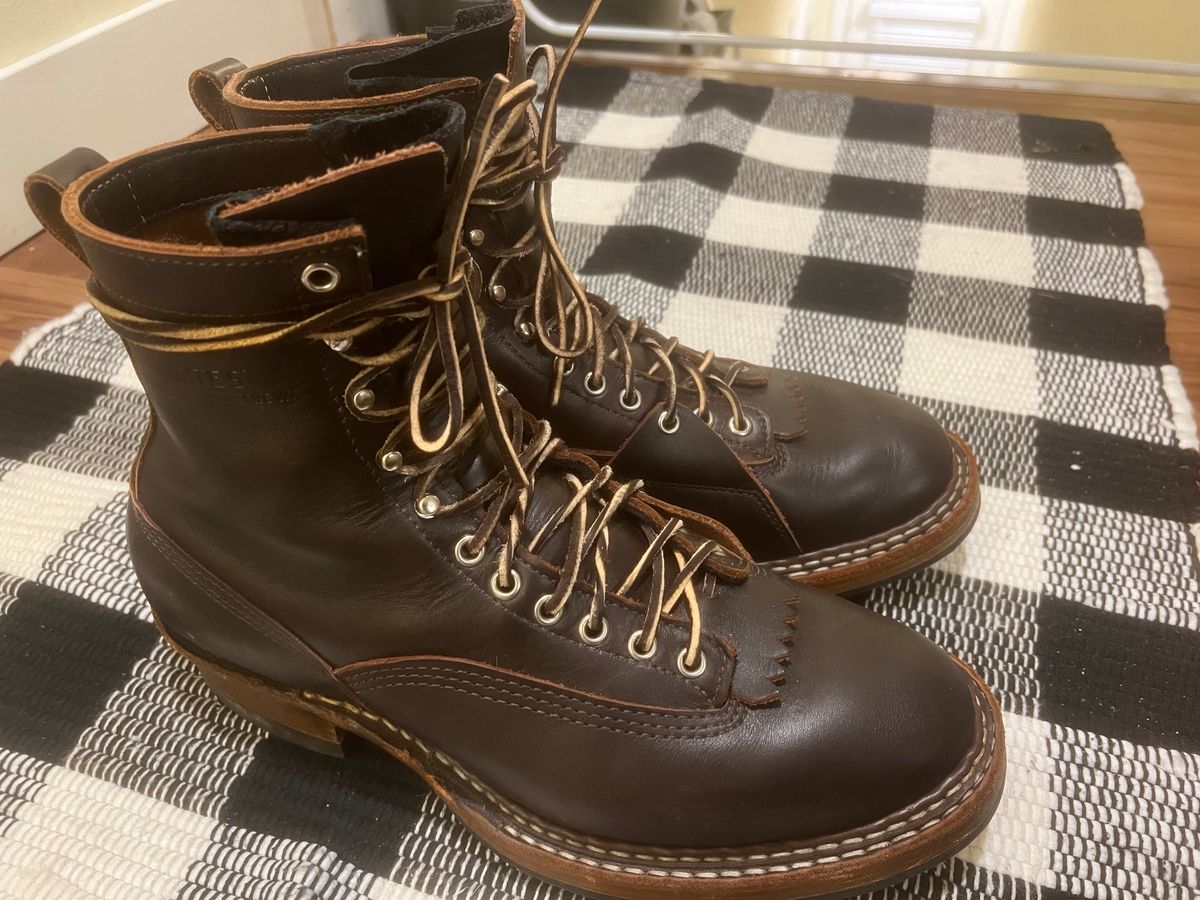 Photo by physicaltherapyboots on November 9, 2023 of the White's x Stitchdown Wallace LTT Boot in Seidel Brown Dress.