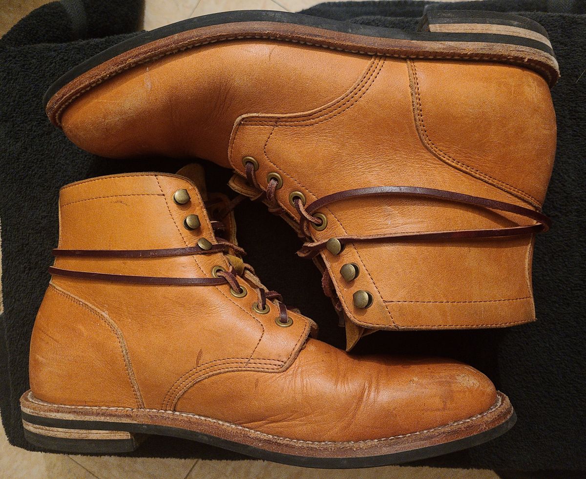 Photo by False.Idle.Warship on January 6, 2024 of the Grant Stone Diesel Boot in Horween Tan Essex.