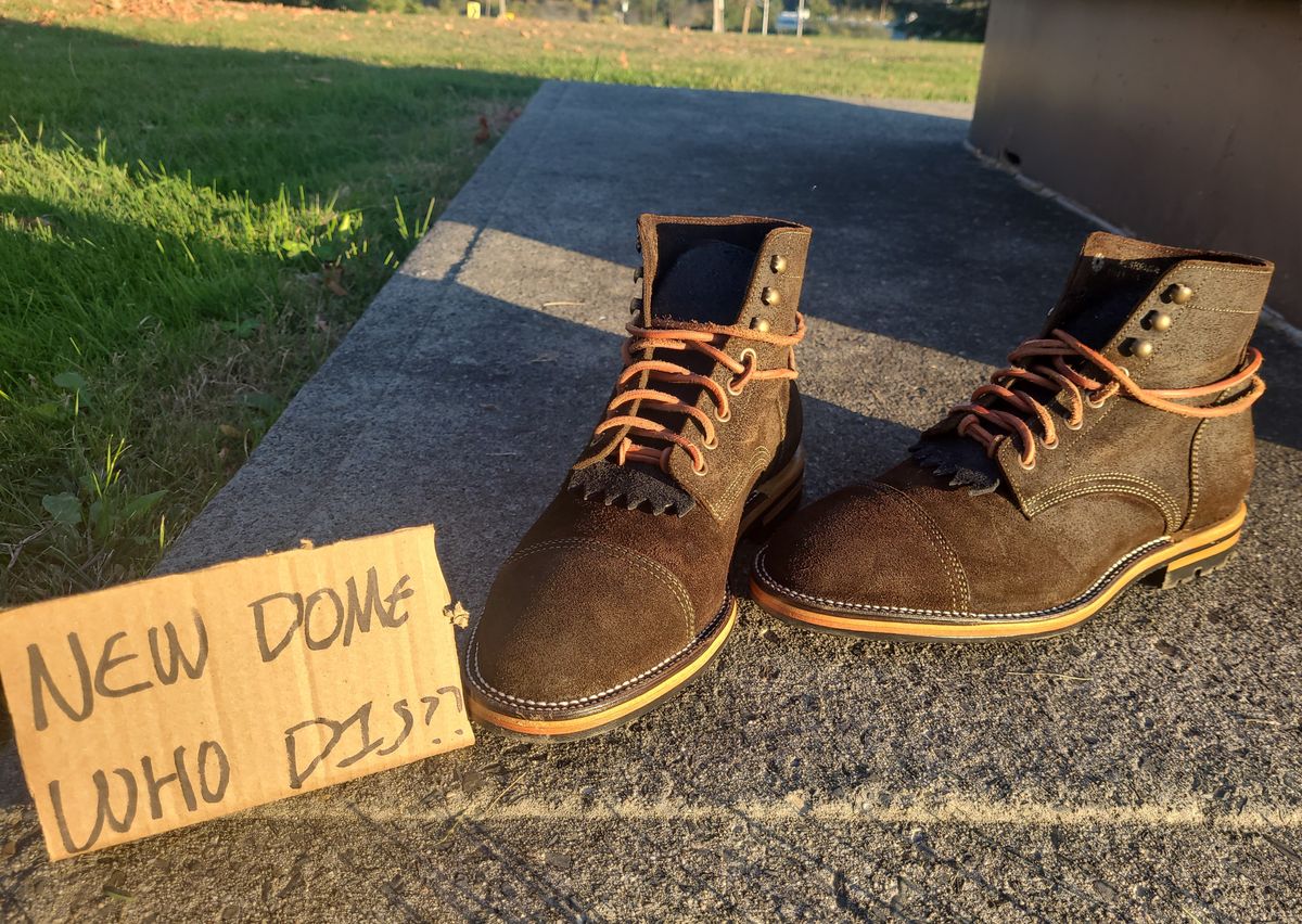 Photo by False.Idle.Warship on October 5, 2025 of the Parkhurst The Richmond in Dark Olive Waxed Roughout.