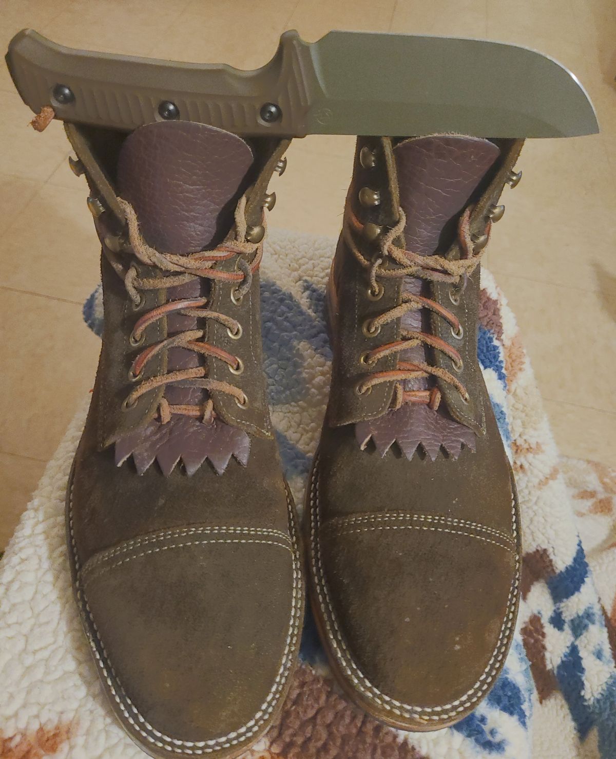 Photo by False.Idle.Warship on November 6, 2025 of the Parkhurst The Richmond in Dark Olive Waxed Roughout.