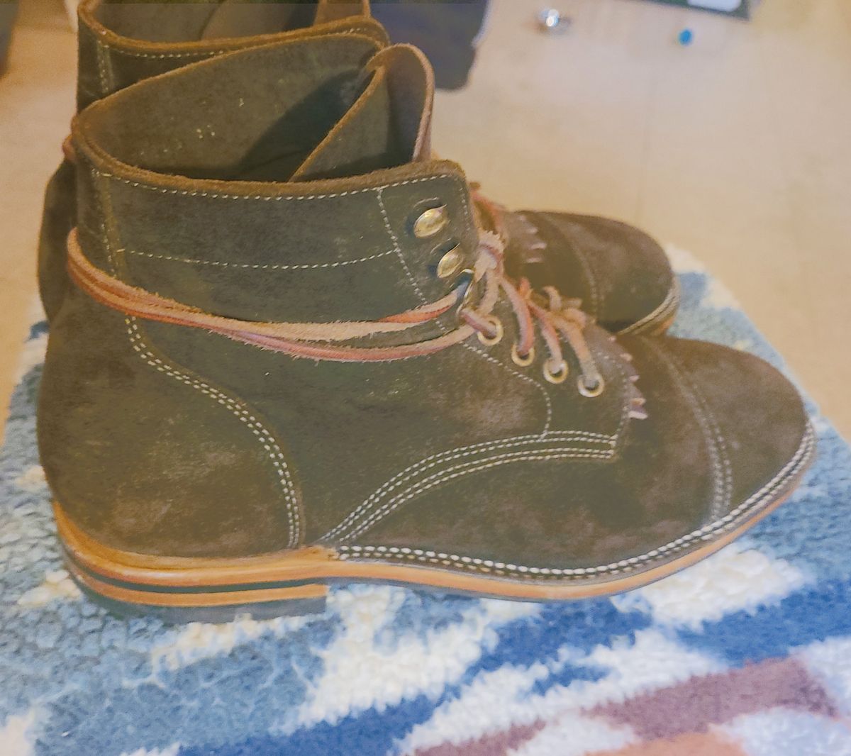 Photo by False.Idle.Warship on November 5, 2025 of the Parkhurst The Richmond in Dark Olive Waxed Roughout.