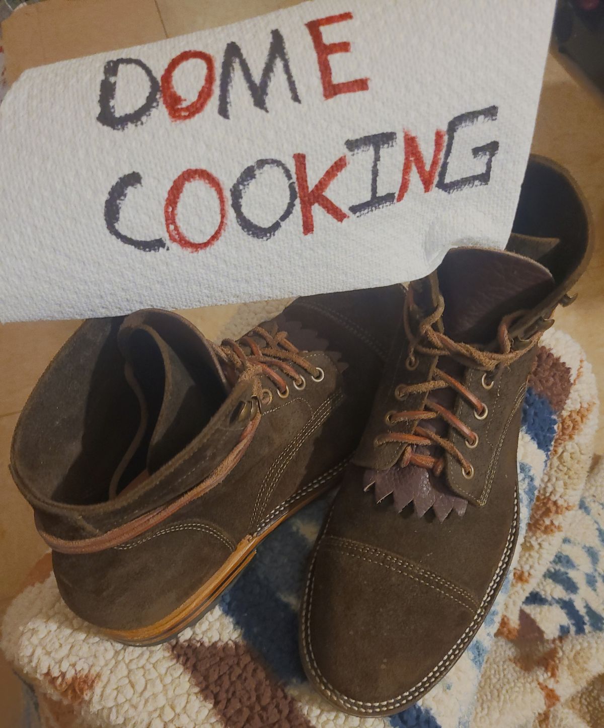 Photo by False.Idle.Warship on November 6, 2025 of the Parkhurst The Richmond in Dark Olive Waxed Roughout.