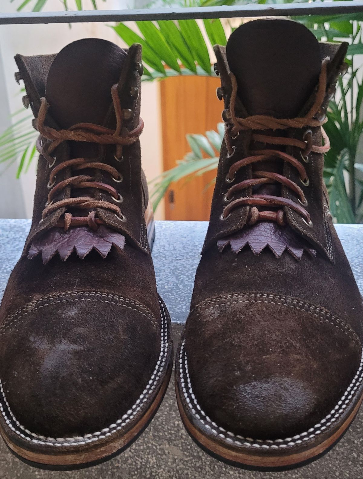 Photo by False.Idle.Warship on December 5, 2025 of the Parkhurst The Richmond in Dark Olive Waxed Roughout.