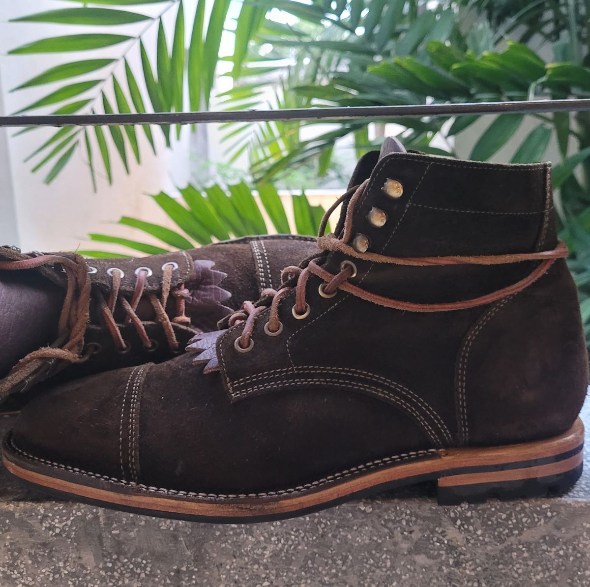 Photo by False.Idle.Warship on December 5, 2025 of the Parkhurst The Richmond in Dark Olive Waxed Roughout.