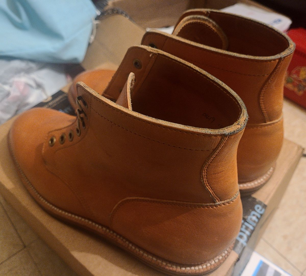 Photo by False.Idle.Warship on November 5, 2023 of the Grant Stone Diesel Boot in Horween Tan Essex.