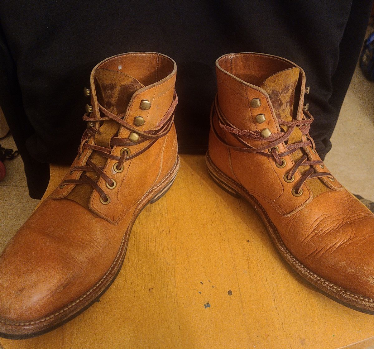 Photo by False.Idle.Warship on February 6, 2024 of the Grant Stone Diesel Boot in Horween Tan Essex.