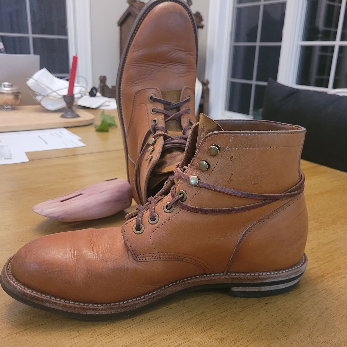 Photo by False.Idle.Warship on March 6, 2024 of the Grant Stone Diesel Boot in Horween Tan Essex.