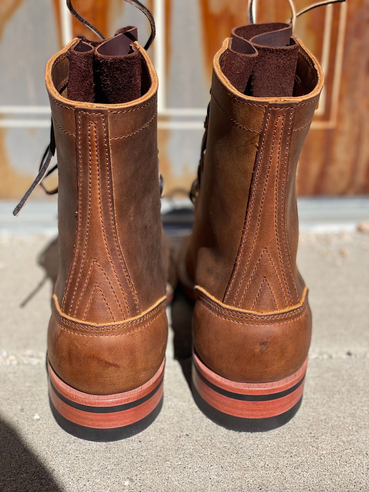 Photo by alecxreno on October 1, 2022 of the Nicks Officer in Horween Orange Predator.