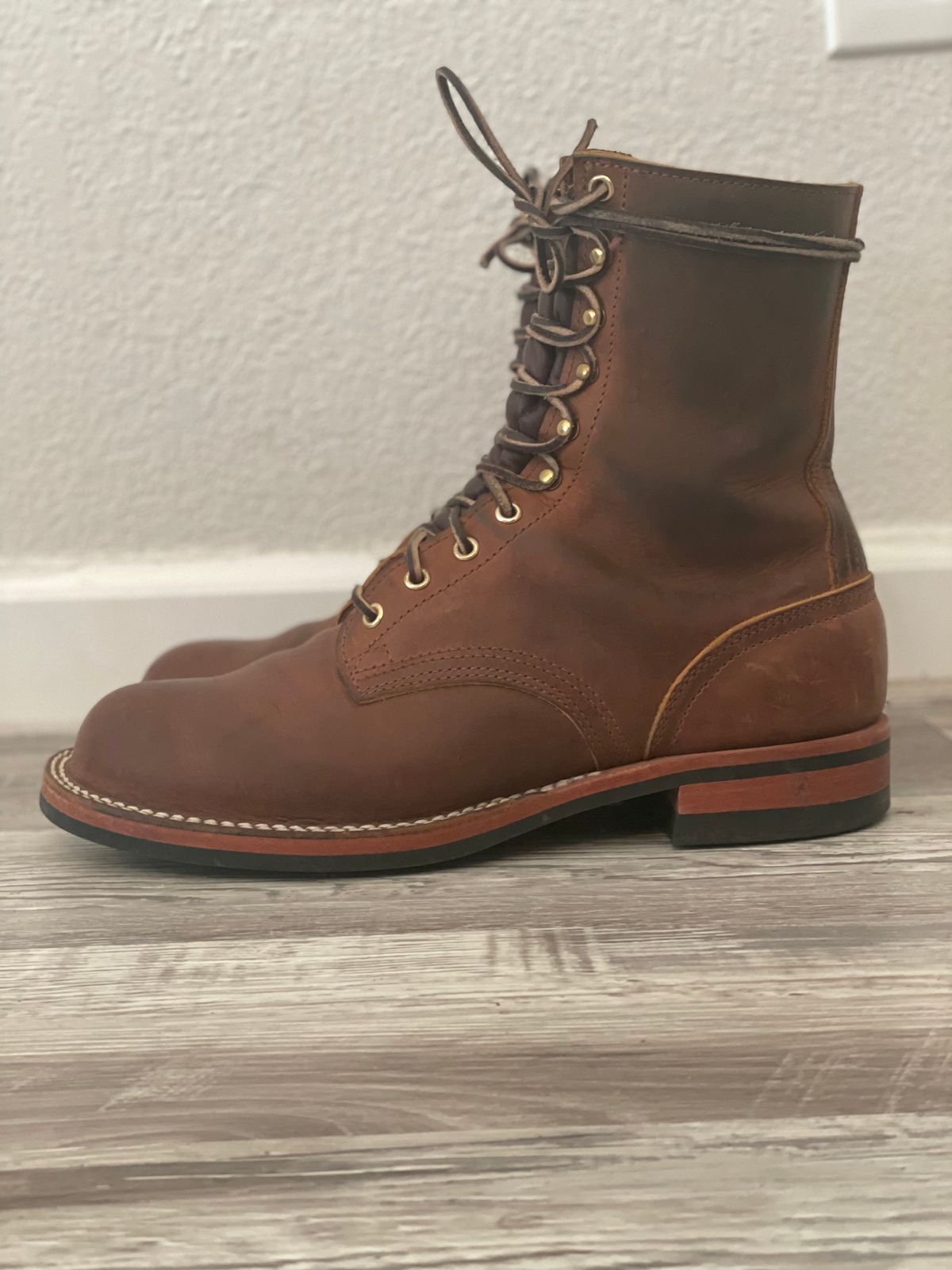 Photo by alecxreno on December 5, 2022 of the Nicks Officer in Horween Orange Predator.