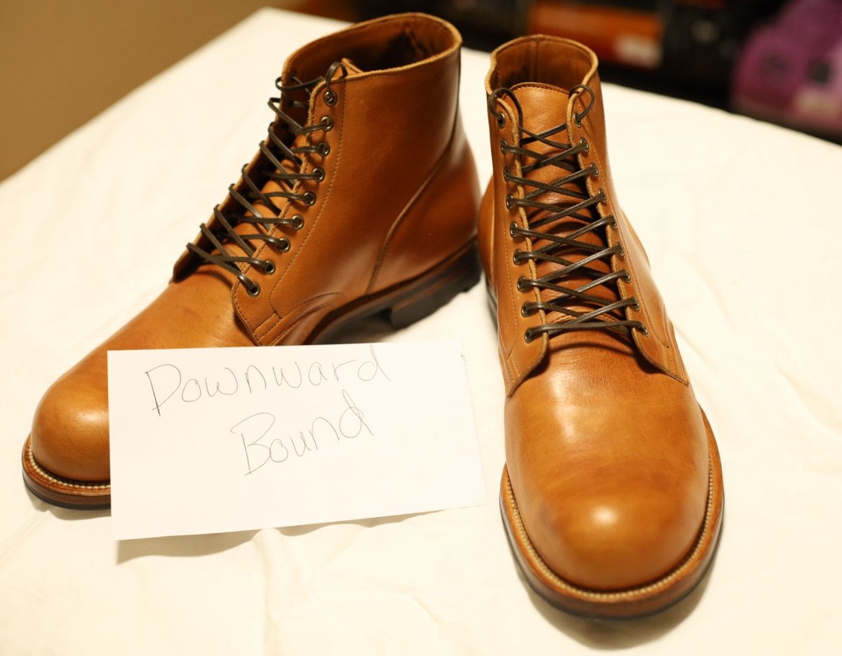 Photo by nared1267 on October 3, 2023 of the Viberg Service Boot in Shinki Beige Pony Latigo Horsehide.