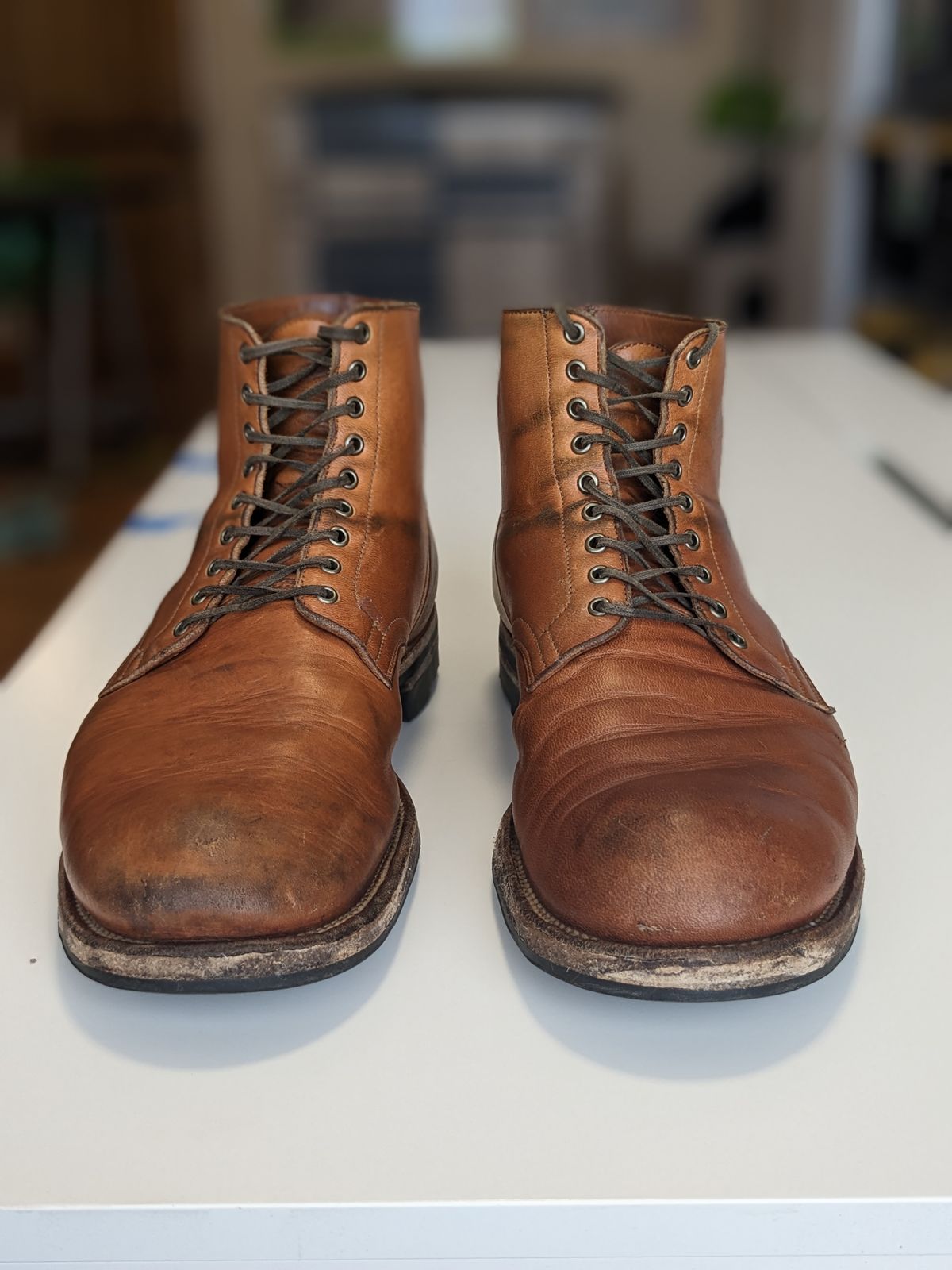 Photo by nared1267 on November 1, 2023 of the Viberg Service Boot in Shinki Beige Pony Latigo Horsehide.