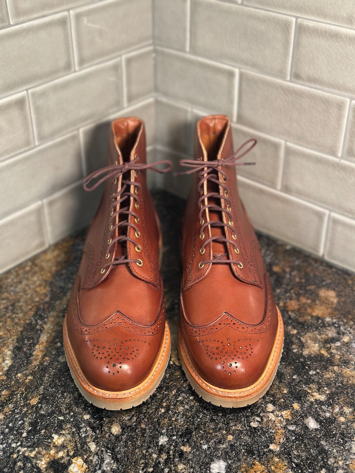 Photo by cows_electronico on March 3, 2025 of the Rancourt & Co. Shortwing Boot in Walnut Latigo.
