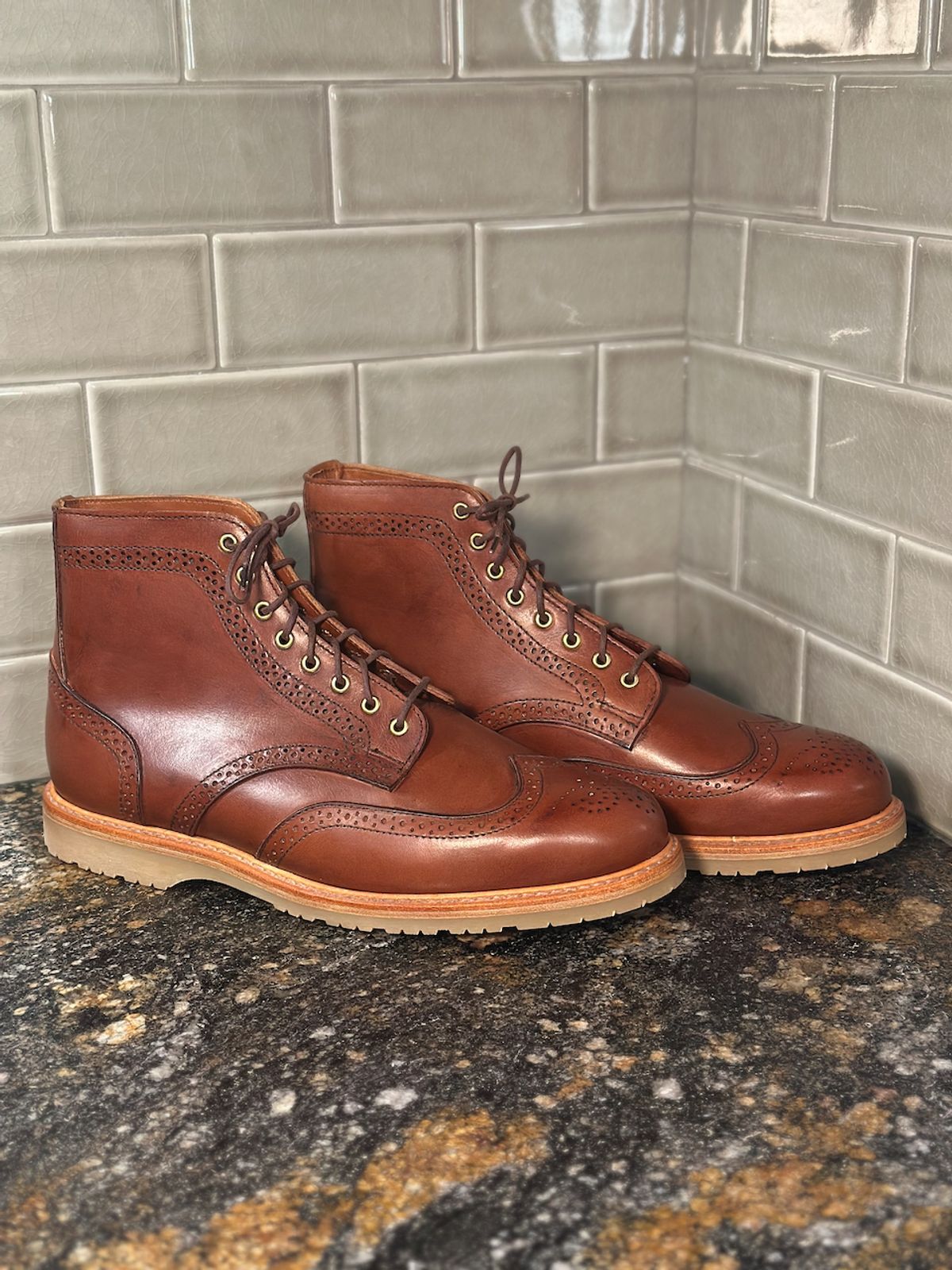 Photo by cows_electronico on March 3, 2025 of the Rancourt & Co. Shortwing Boot in Walnut Latigo.