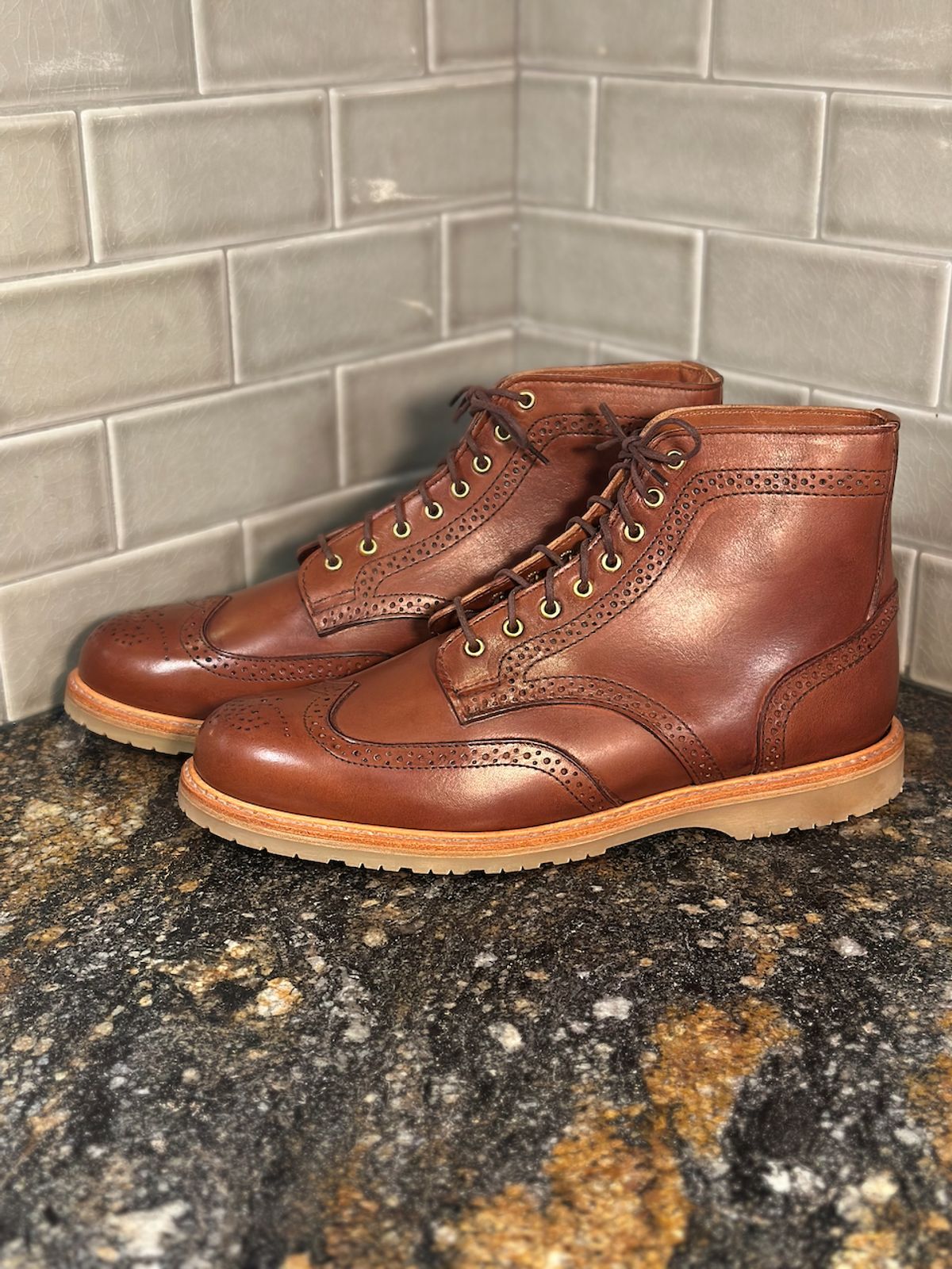 Photo by cows_electronico on March 3, 2025 of the Rancourt & Co. Shortwing Boot in Walnut Latigo.