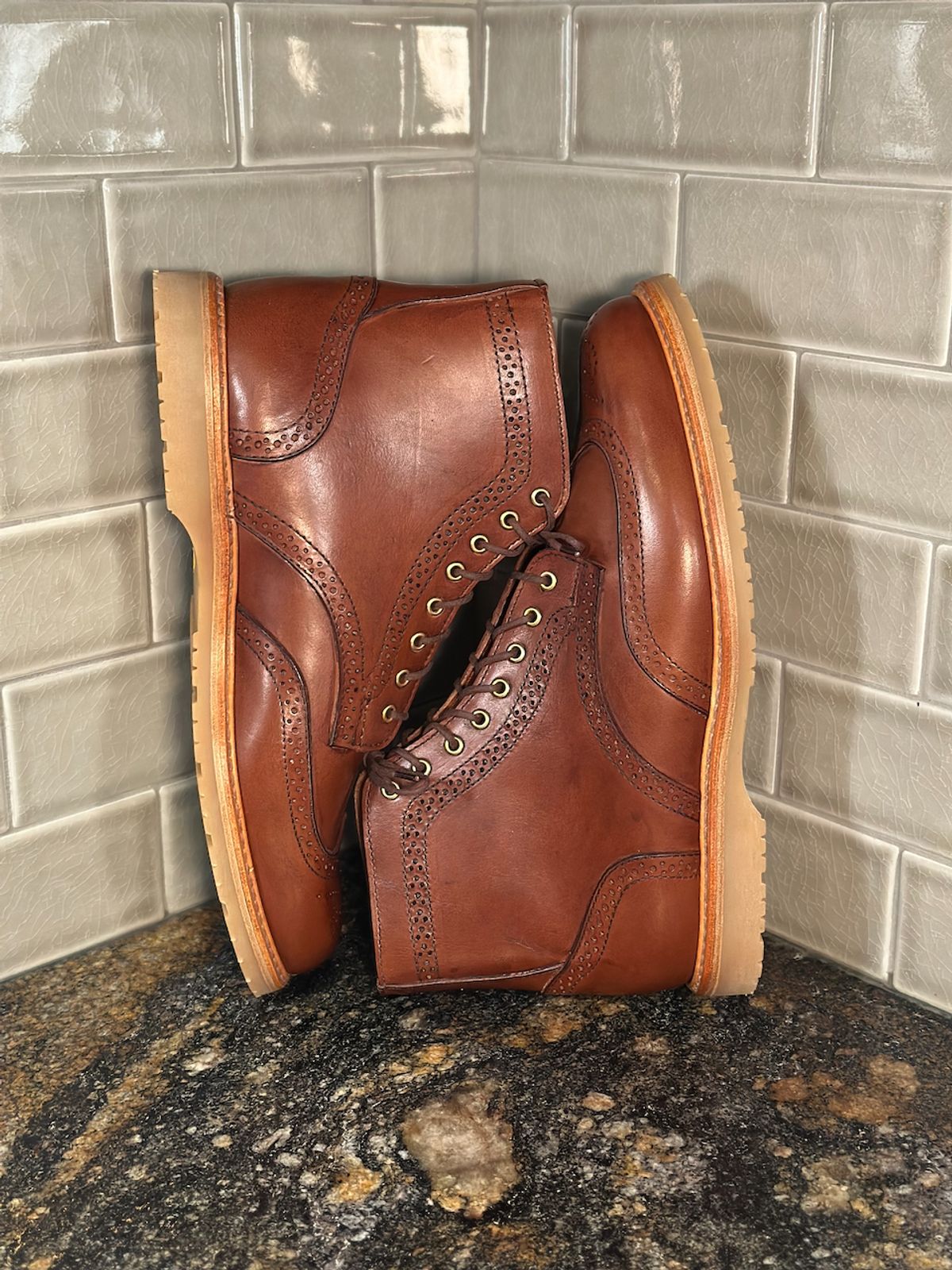 Photo by cows_electronico on March 3, 2025 of the Rancourt & Co. Shortwing Boot in Walnut Latigo.