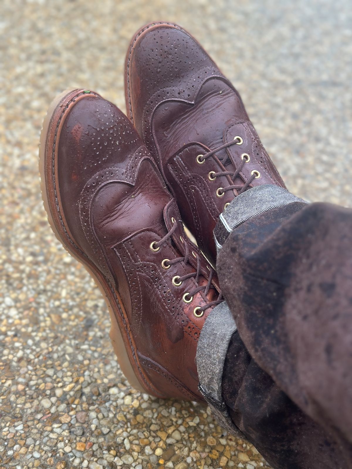 Photo by cows_electronico on April 11, 2025 of the Rancourt & Co. Shortwing Boot in Walnut Latigo.