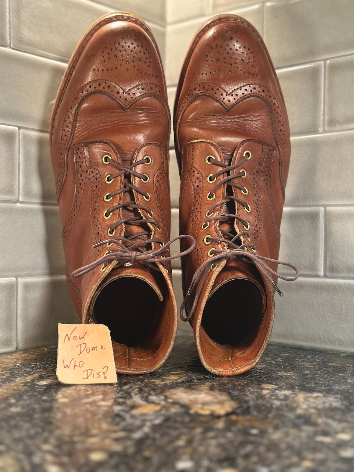 Photo by cows_electronico on October 1, 2025 of the Rancourt & Co. Shortwing Boot in Walnut Latigo.