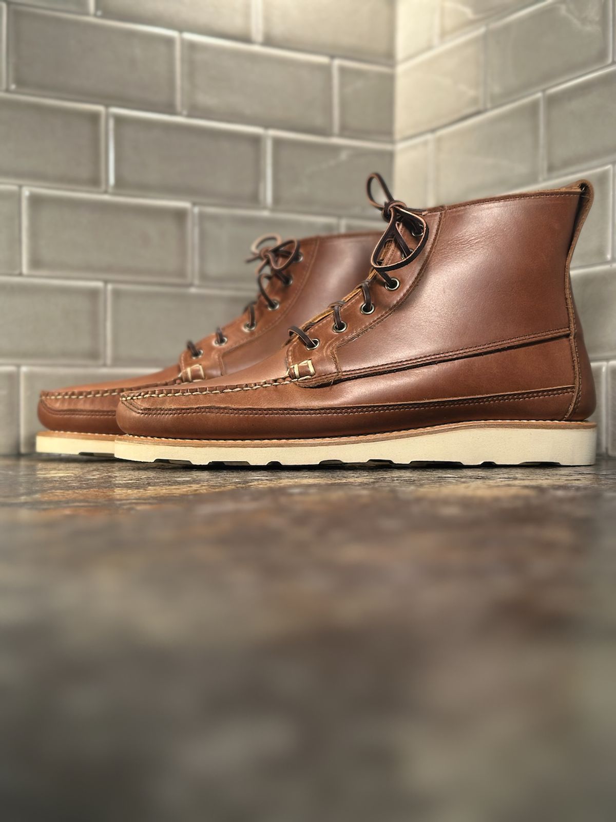 Photo by cows_electronico on October 1, 2025 of the Rancourt & Co. Harrison Boot Redux in Horween Natural Chromexcel.