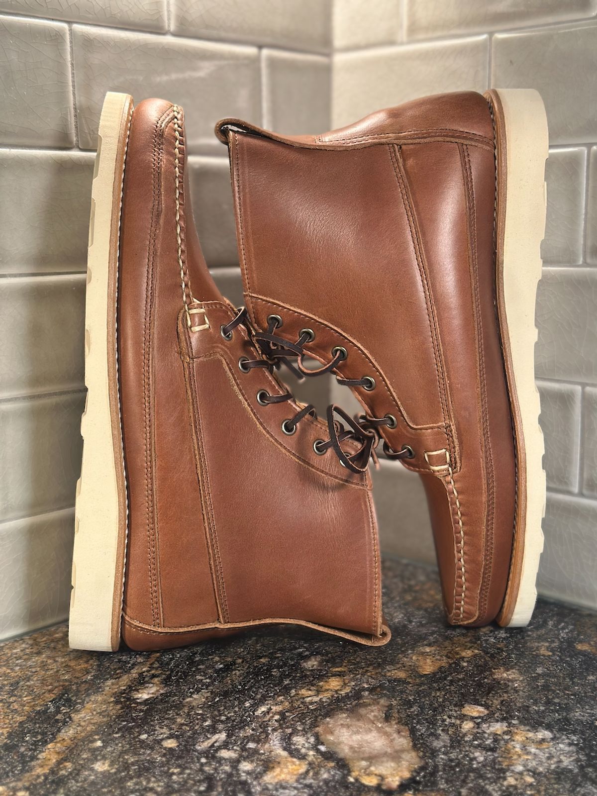 Photo by cows_electronico on October 1, 2025 of the Rancourt & Co. Harrison Boot Redux in Horween Natural Chromexcel.