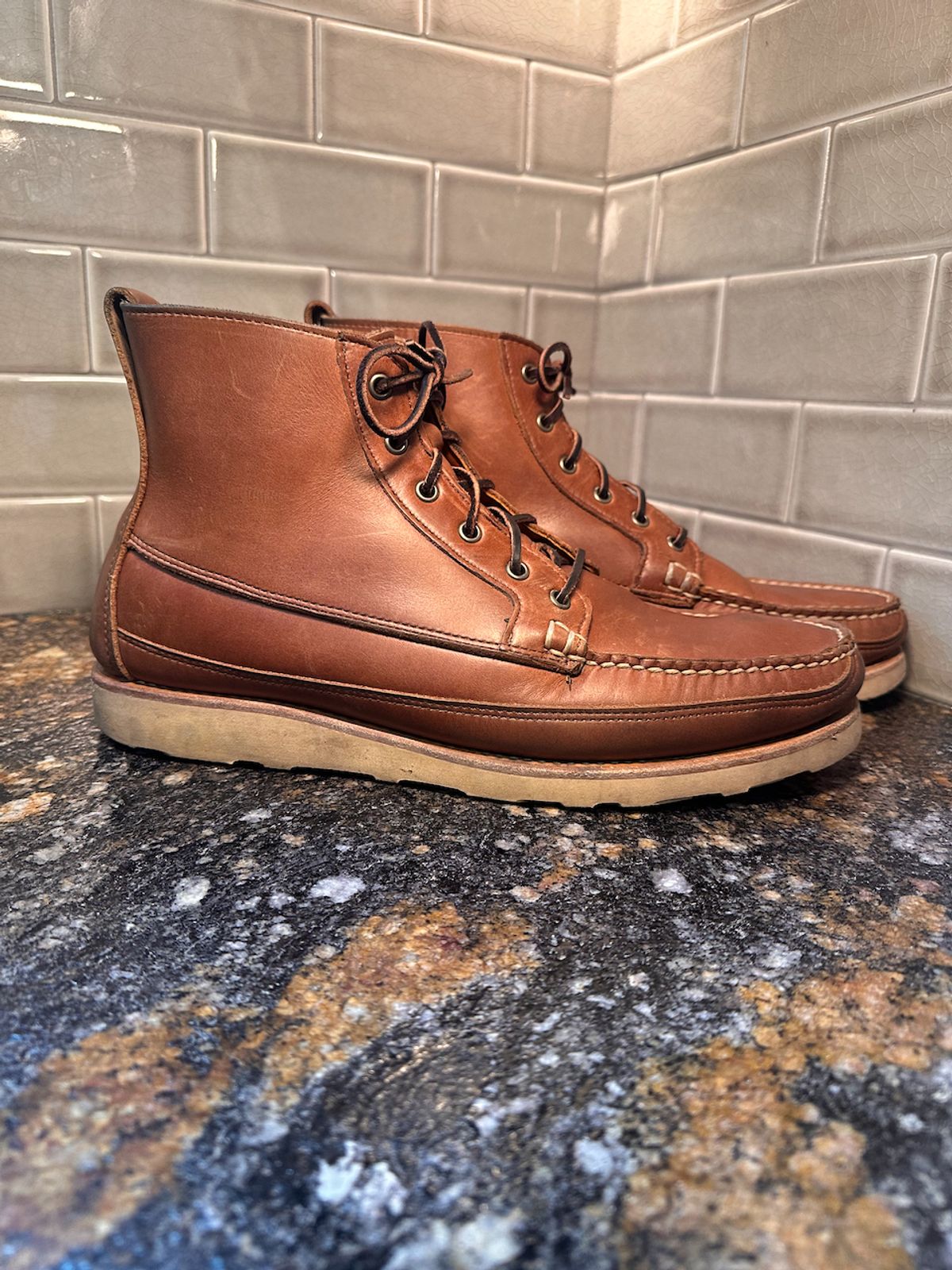 Photo by cows_electronico on December 5, 2025 of the Rancourt & Co. Harrison Boot Redux in Horween Natural Chromexcel.