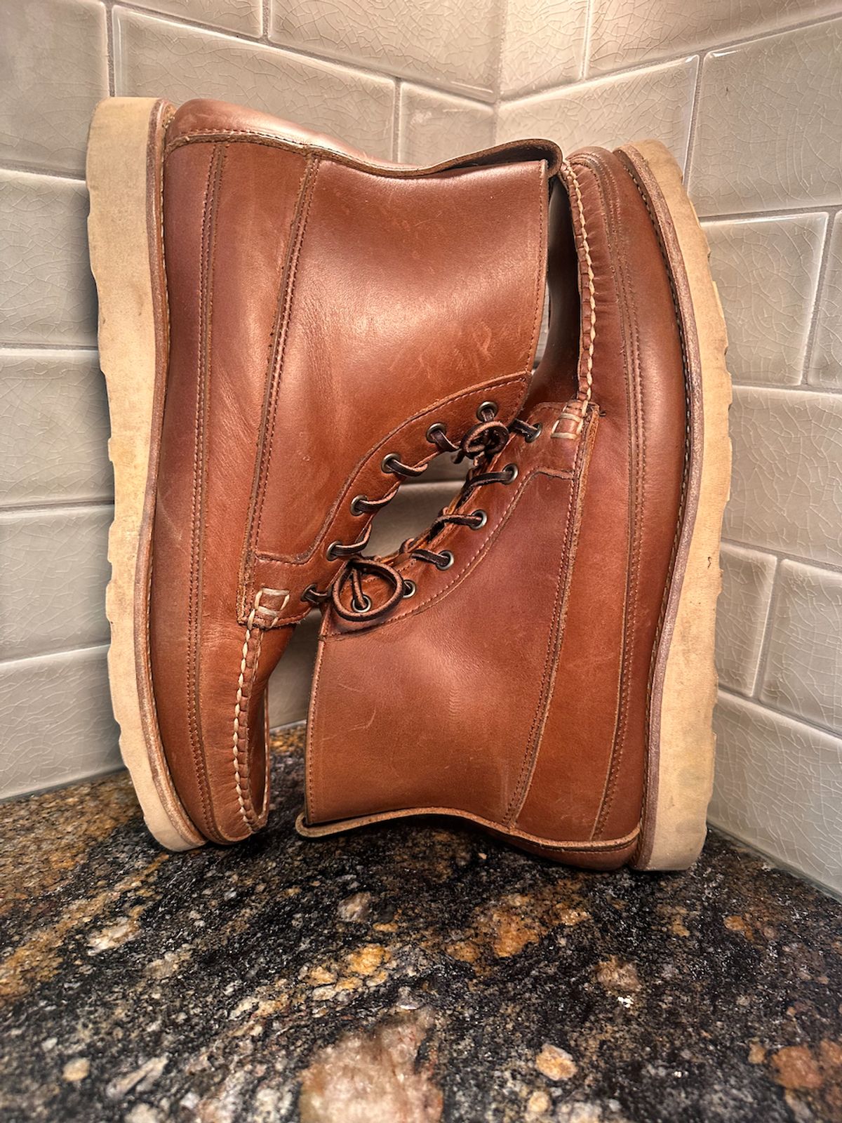Photo by cows_electronico on December 5, 2025 of the Rancourt & Co. Harrison Boot Redux in Horween Natural Chromexcel.