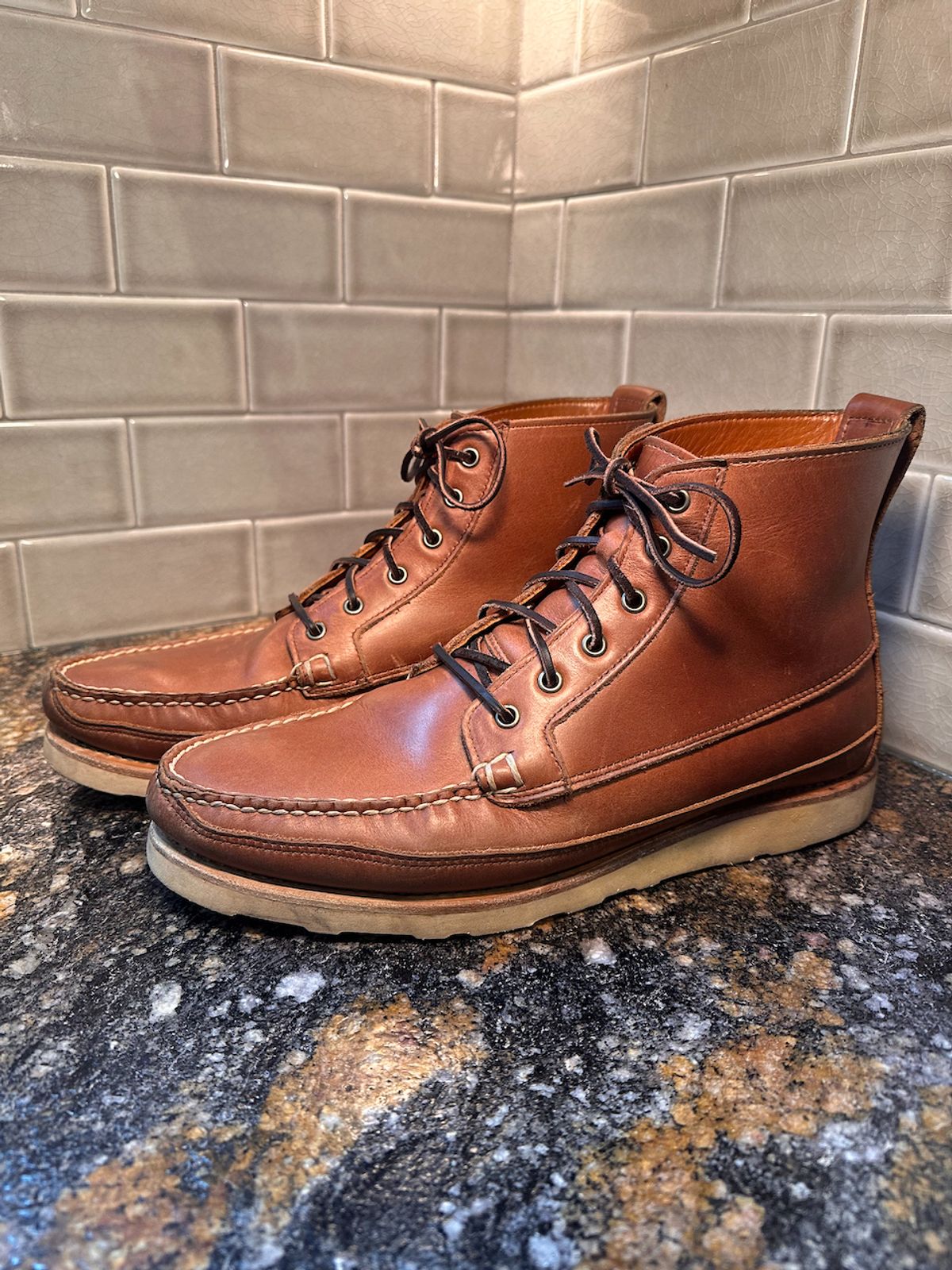Photo by cows_electronico on December 5, 2025 of the Rancourt & Co. Harrison Boot Redux in Horween Natural Chromexcel.