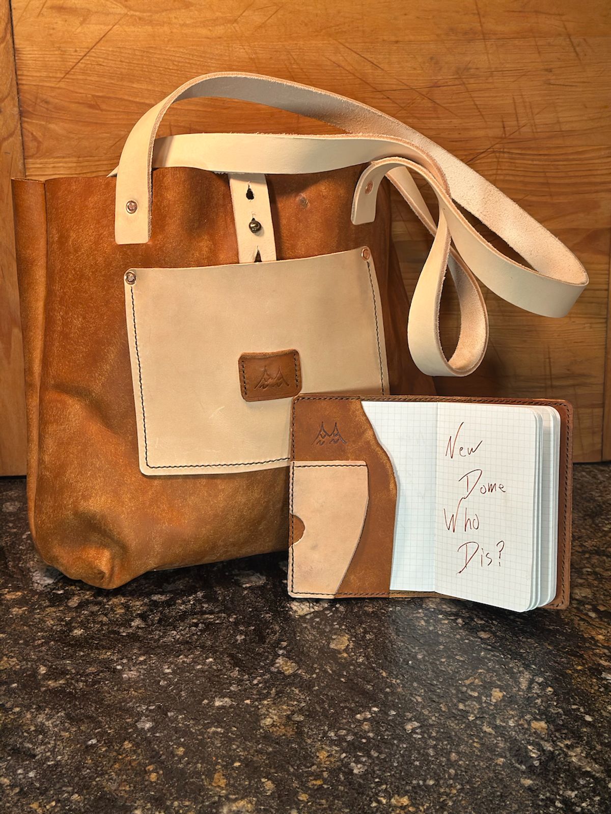 Photo by cows_electronico on October 5, 2025 of the Swampoodle Homemade Goods Tote Bag and Field Notes Cover Combo in Conceria Walpier Natural Mud Rustic Vachetta & Supernatural Natural Veg Tan.