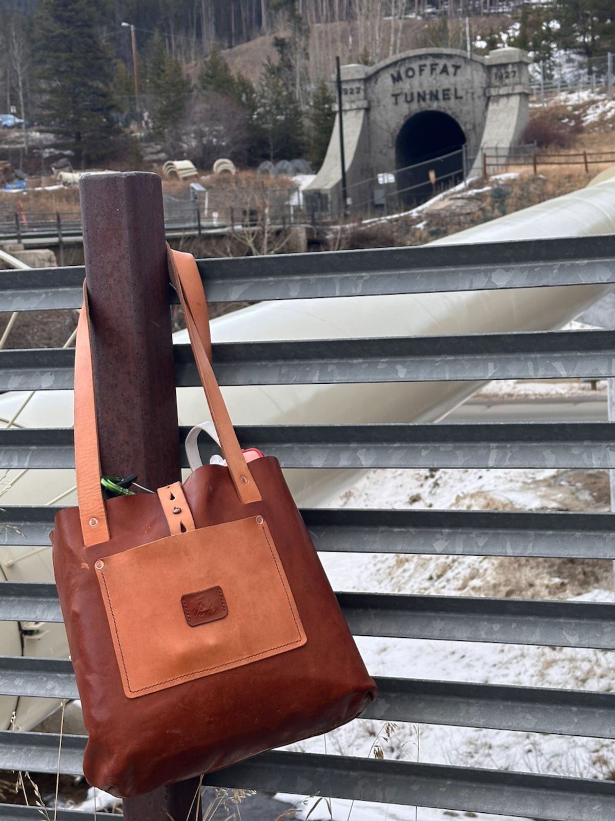 Photo by cows_electronico on December 27, 2025 of the Swampoodle Homemade Goods Tote Bag and Field Notes Cover Combo in Conceria Walpier Natural Mud Rustic Vachetta & Supernatural Natural Veg Tan.