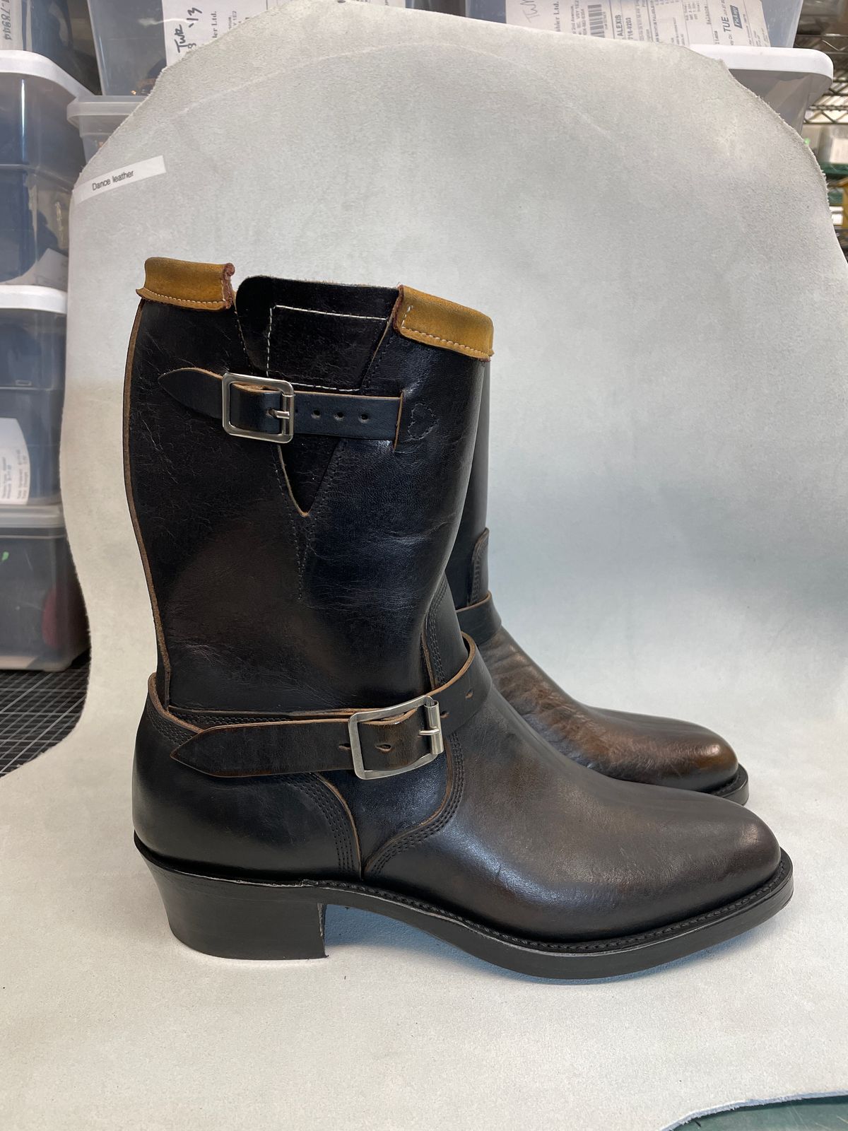 Photo by powerserge on June 17, 2023 of the Role Club Anniversary Engineer Boots in Shinki Hand-Finished Black Horsehide.