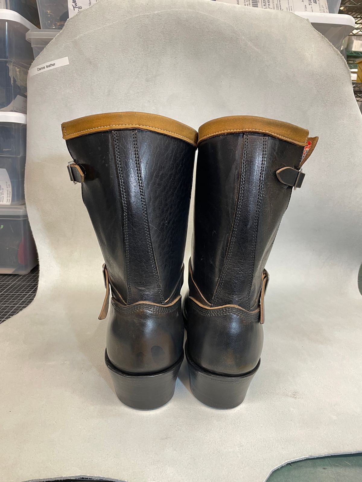 Photo by powerserge on June 17, 2023 of the Role Club Anniversary Engineer Boots in Shinki Hand-Finished Black Horsehide.