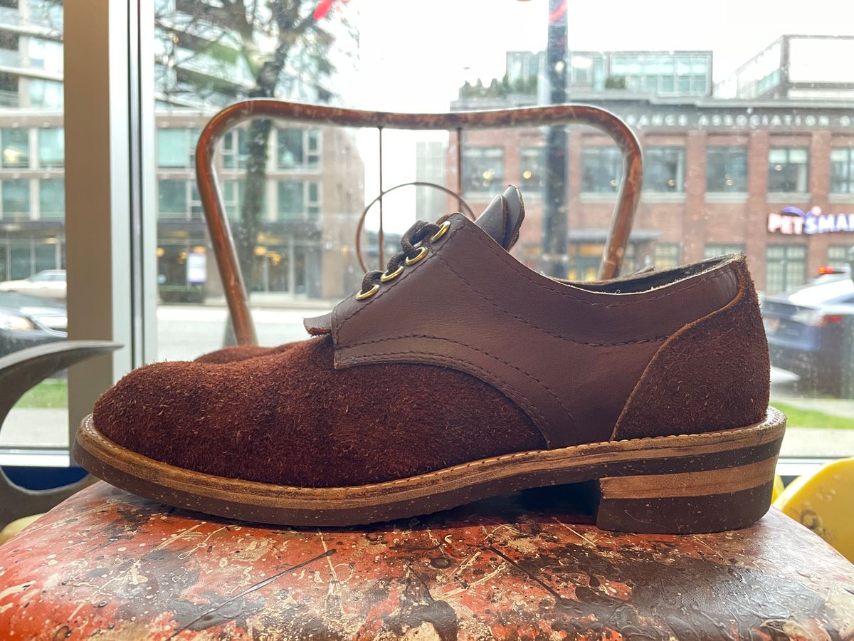 Photo by powerserge on February 5, 2023 of the Self-Made Work Oxford in LaBelle Supply Walnut Oil Tanned Loggertan.