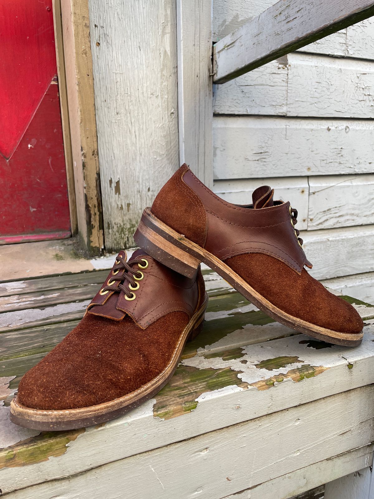 Photo by powerserge on April 1, 2023 of the Self-Made Work Oxford in LaBelle Supply Walnut Oil Tanned Loggertan.