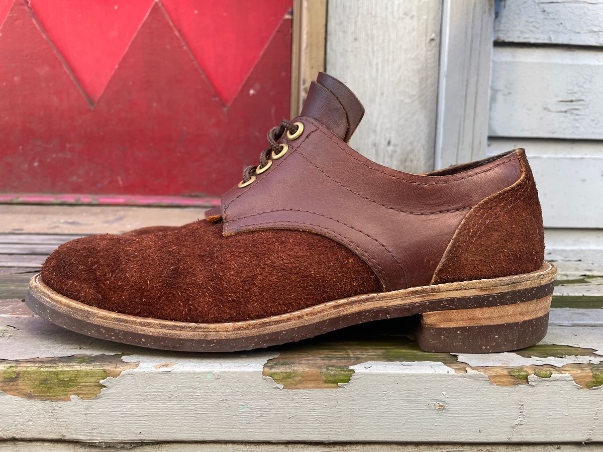 Photo by powerserge on April 1, 2023 of the Self-Made Work Oxford in LaBelle Supply Walnut Oil Tanned Loggertan.