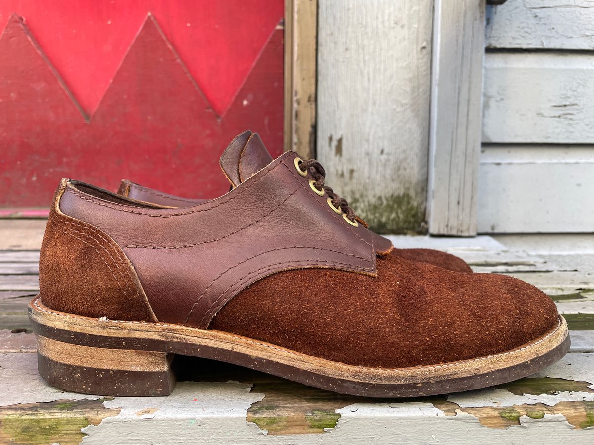 Photo by powerserge on April 1, 2023 of the Self-Made Work Oxford in LaBelle Supply Walnut Oil Tanned Loggertan.