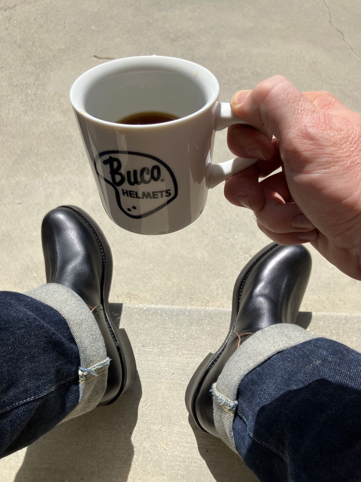 Photo by Bangarang on October 1, 2023 of the The Real McCoy's Buco Engineer Boots in Shinki Black Oiled Horsebutt.